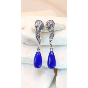 Lapis Lazuli & White Topaz  Sterling Silver Drop Earrings